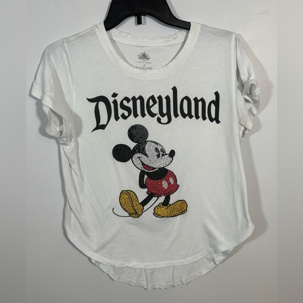 Disneyland Mickey Mouse Rhinestone Graphic Tee Women’s Small White Disney